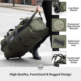 STOVER 100L Rolling Duffel Bag with Wheels, X - Large Durable Travel Duffle + Toiletry Bag, Heavy Duty, Packable with Shoulder Straps - Use as Luggage or Backpack, Men/Women (Green)