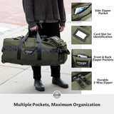 STOVER 100L Rolling Duffel Bag with Wheels, X - Large Durable Travel Duffle + Toiletry Bag, Heavy Duty, Packable with Shoulder Straps - Use as Luggage or Backpack, Men/Women (Green)