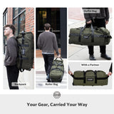 STOVER 100L Rolling Duffel Bag with Wheels, X - Large Durable Travel Duffle + Toiletry Bag, Heavy Duty, Packable with Shoulder Straps - Use as Luggage or Backpack, Men/Women (Green)