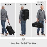 STOVER 45/100L Carry-On U-Zip Rolling Duffel Bag with Wheels, Medium Durable Travel Duffle w/Toiletry Bag, Heavy-Duty, Packable w/Shoulder Straps- Use as Luggage or Backpack, Men/Women (Black)