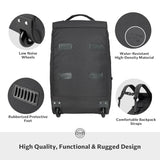 STOVER 45/100L Carry-On U-Zip Rolling Duffel Bag with Wheels, Medium Durable Travel Duffle w/Toiletry Bag, Heavy-Duty, Packable w/Shoulder Straps- Use as Luggage or Backpack, Men/Women (Black)