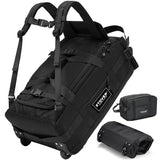 STOVER 45/100L Carry-On U-Zip Rolling Duffel Bag with Wheels, Medium Durable Travel Duffle w/Toiletry Bag, Heavy-Duty, Packable w/Shoulder Straps- Use as Luggage or Backpack, Men/Women (Black)
