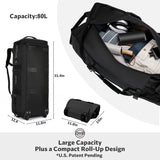 STOVER 80L Rolling Duffel Bag with Wheels, Large 31 Inch Durable Travel Duffle + Toiletry Bag, Heavy Duty, Packable, Foldable w/Shoulder Straps - Use as Luggage or Backpack, Men/Women (Black)