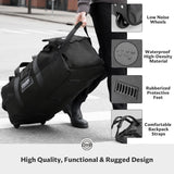 STOVER 80L Rolling Duffel Bag with Wheels, Large 31 Inch Durable Travel Duffle + Toiletry Bag, Heavy Duty, Packable, Foldable w/Shoulder Straps - Use as Luggage or Backpack, Men/Women (Black)