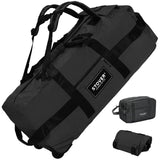 STOVER 80L Rolling Duffel Bag with Wheels, Large 31 Inch Durable Travel Duffle + Toiletry Bag, Heavy Duty, Packable, Foldable w/Shoulder Straps - Use as Luggage or Backpack, Men/Women (Black)