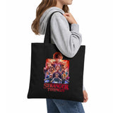 Stranger Things Group Poster Grocery Travel Reusable Tote Bag, Black