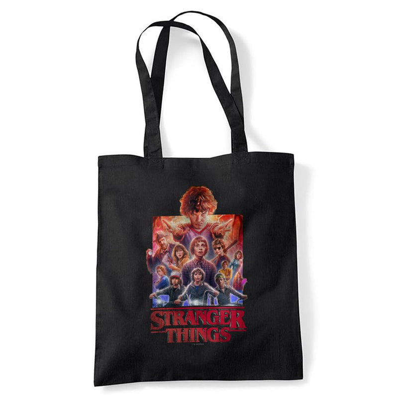 Stranger Things Group Poster Grocery Travel Reusable Tote Bag, Black