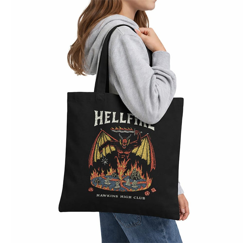 Stranger Things Hellfire Hawkins Grocery Travel Reusable Tote Bag, Black
