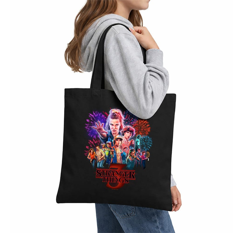 Stranger Things Season Three Poster Grocery Travel Reusable Tote Bag, Black