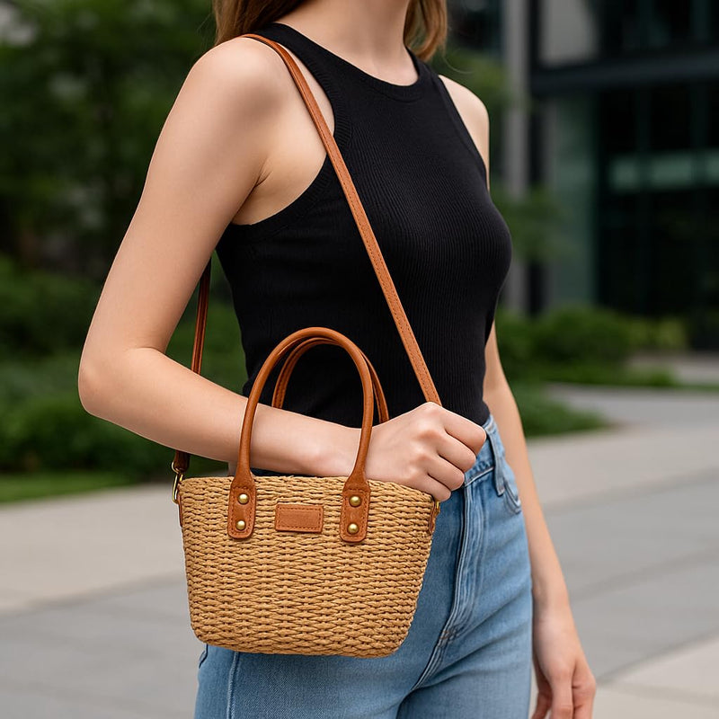 Straw Bag for Women - Handmade Women's Straw Purse Bag - Perfect for Summer Vacation Beach Mini Tote