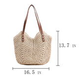 Straw Beach Bags for Women Summer Beach Tote Bag With Zipper Large Soft Woven Straw Shoulder Summer Vacation Purse