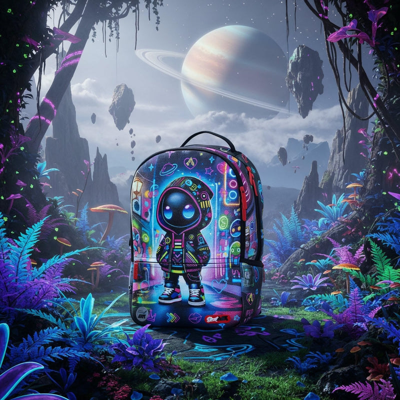 streetart Graffiti Backpack Designer Travel Daypack 15.6" Laptop Lightweight Multi Compartment Storage Adult backpack (Cool Alien)