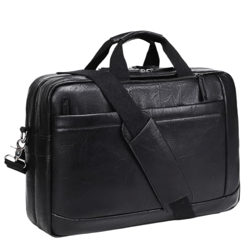 Stuery Faux Leather Messenger Bag for Men 17-17.3 Inch: Convertible 3 in 1 Backpack Laptop Briefcase Computer Handbags Shoulder CrossbodyBag with Padded for Work College Travel, PU Black