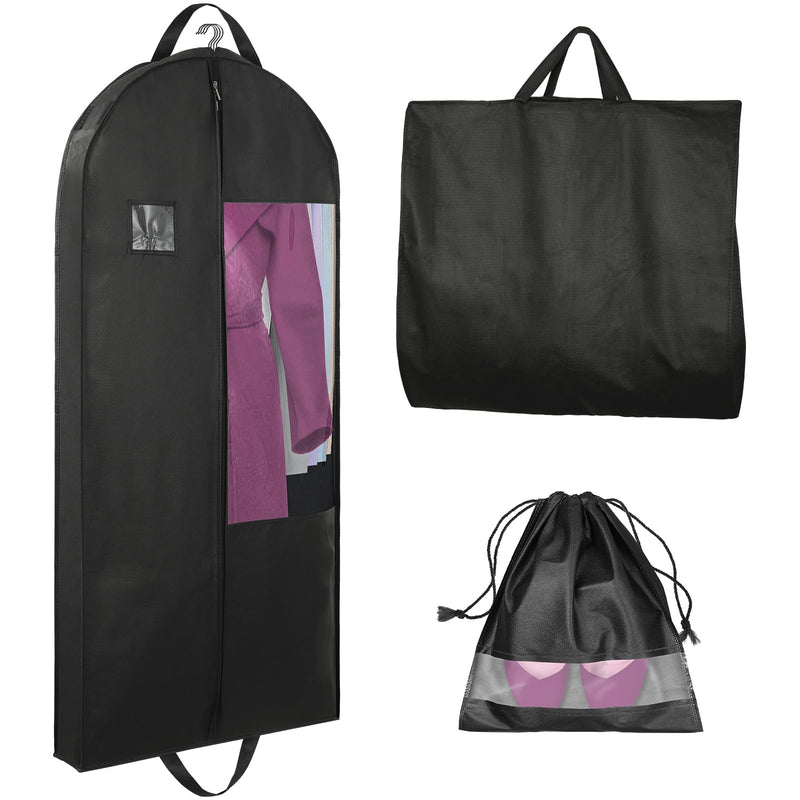 Stykontin Garment Bags for Hanging Clothes and Travel with 4" Gusseted, Suit Cover for Clothes,Coats,Suit,Jackets,Dress,Shirts,Skirt. (Black - 50" - Double zipper - Thickened 80G Non - woven Fabric)