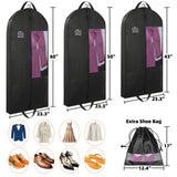 Stykontin Garment Bags for Hanging Clothes and Travel with 4" Gusseted, Suit Cover for Clothes,Coats,Suit,Jackets,Dress,Shirts,Skirt. (Black - 50" - Double zipper - Thickened 80G Non - woven Fabric)