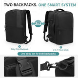 SUIKIHUM 2-in-1 Travel Backpack for Men, Expandable 16" Laptop Backpack with Detachable Briefcase, Water-Resistant Carry-On Business Bag with USB-C, Black