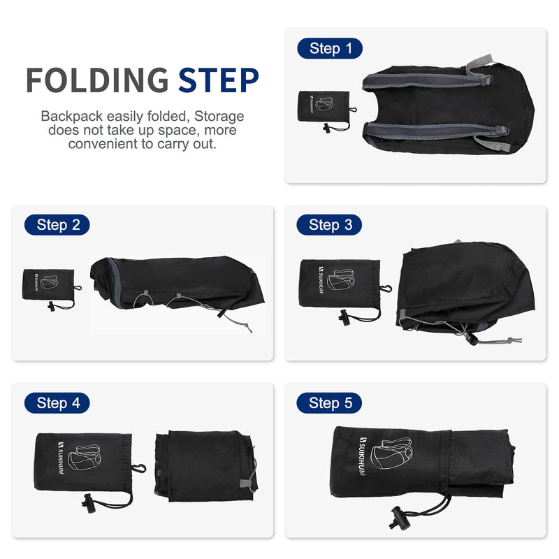 SUIKIHUM 20L Hiking - Daypack Lightweight Foldable Travel Packable Backpack for Camping Cycling Outdoor, Black