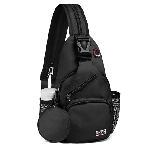SUIKIHUM Convertible Sling Bag with Coin Pocket, 7.9" Tablet Crossbody Mini Backpack with Headphone Jack Casual Pack for Women Men Travel, Black