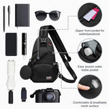 SUIKIHUM Convertible Sling Bag with Coin Pocket, 7.9" Tablet Crossbody Mini Backpack with Headphone Jack Casual Pack for Women Men Travel, Black