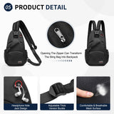 SUIKIHUM Convertible Sling Bags for Women Men, Lightweight Crossbody Backpack Daypack Fit for 7.9" Tablet for Casual Travel Sport Hiking (Black)