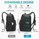 SUIKIHUM Expandable Business Backpack with 17" Laptop Compartment - Waterproof, Airline Approved, 33L - 42L Capacity, for Work & Travel, Black