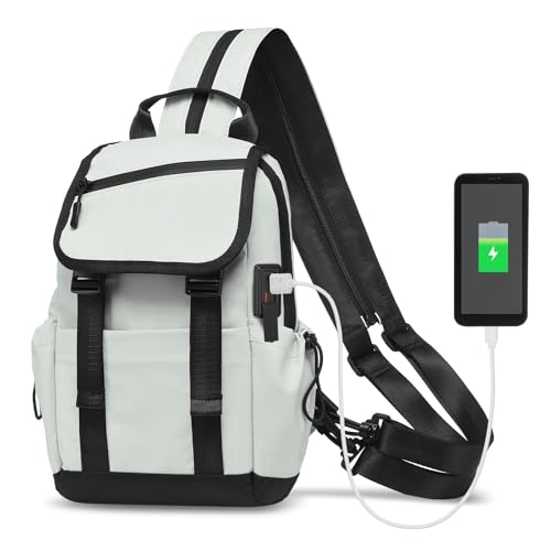 SUIKIHUM Small Backpack for Women Men, Convertible Crossbody Bags with USB Charge Port, Lightweight Casual Sling Shoulder for Outdoor Travel (Beige)