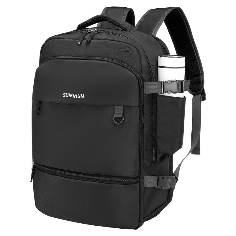 SUIKIHUM Travel Backpack for Men & Women, Carry on Laptop Backpack, Water - Resistant Oxford Fabric, Fits 16" Laptop, Anti - Theft & Luggage Strap, Black