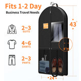 Suit Garment Clothes Travel Bag: 43 inch Lightweight Foldable Black Short Fabric Breathable - Hanging Storage Cover Pockets Zipper for Men - Wardrobe Carry Coat Jacket Uniform Tuxedo Shirt