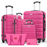 Suitour 6 Piece Luggage Sets, 16, 20, 24, 28 inch Hardside Carry - on and Checked Suitcase Set with Expandable Travel Duffle Bag Sets(Rose Red)