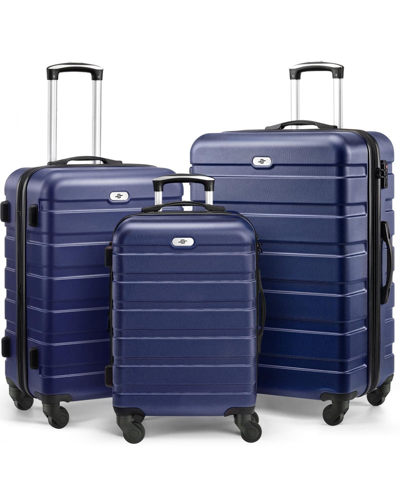 Suitour Luggage 3 Piece Sets Hard Shell Luggage Set Spinner Wheels, TSA Lock, 20 24 28 inch Travel Suitcase Sets, Dark Blue