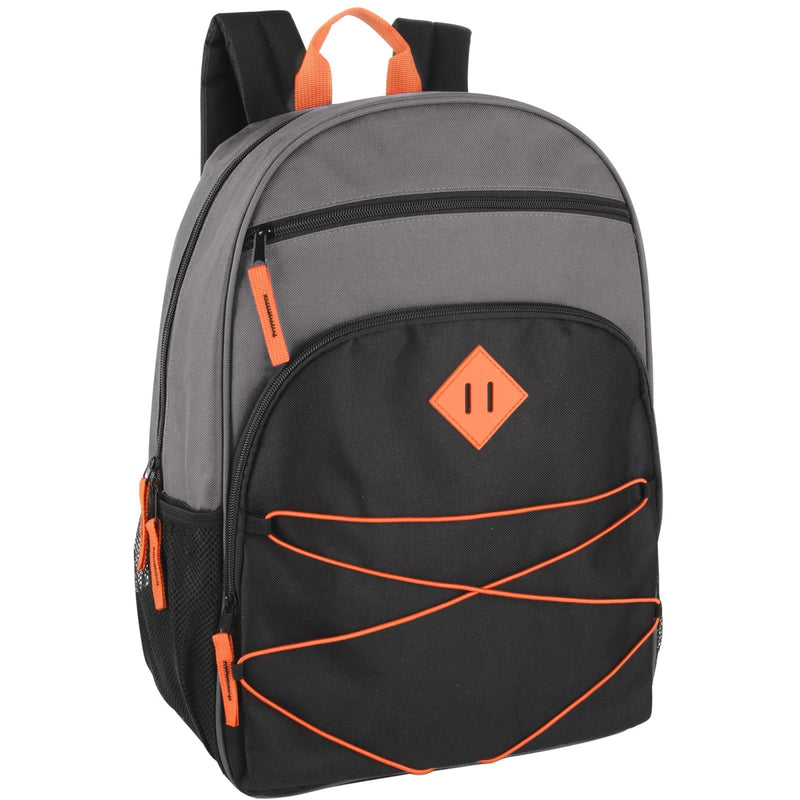Summit Ridge Backpacks with Bungee Cord Front | 17” Multi Pocket Backpack for Adults, College, Travel (Grey/Black)
