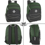 Summit Ridge Boys and Girls School Backpacks with Bungee Cord Front | 17” Multi Pocket Backpack for Kids, Teens, Adults, Travel (Green/Black)