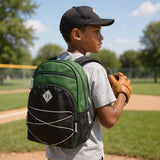 Summit Ridge Boys and Girls School Backpacks with Bungee Cord Front | 17” Multi Pocket Backpack for Kids, Teens, Adults, Travel (Green/Black)