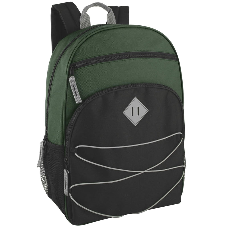 Summit Ridge Boys and Girls School Backpacks with Bungee Cord Front | 17” Multi Pocket Backpack for Kids, Teens, Adults, Travel (Green/Black)