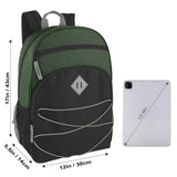 Summit Ridge Boys and Girls School Backpacks with Bungee Cord Front | 17” Multi Pocket Backpack for Kids, Teens, Adults, Travel (Green/Black)