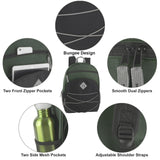Summit Ridge Boys and Girls School Backpacks with Bungee Cord Front | 17” Multi Pocket Backpack for Kids, Teens, Adults, Travel (Green/Black)
