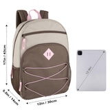 Summit Ridge Boys and Girls School Backpacks with Bungee Cord Front | 17” Multi Pocket Backpack for Kids, Teens, Adults, Travel (Khaki/Brown)