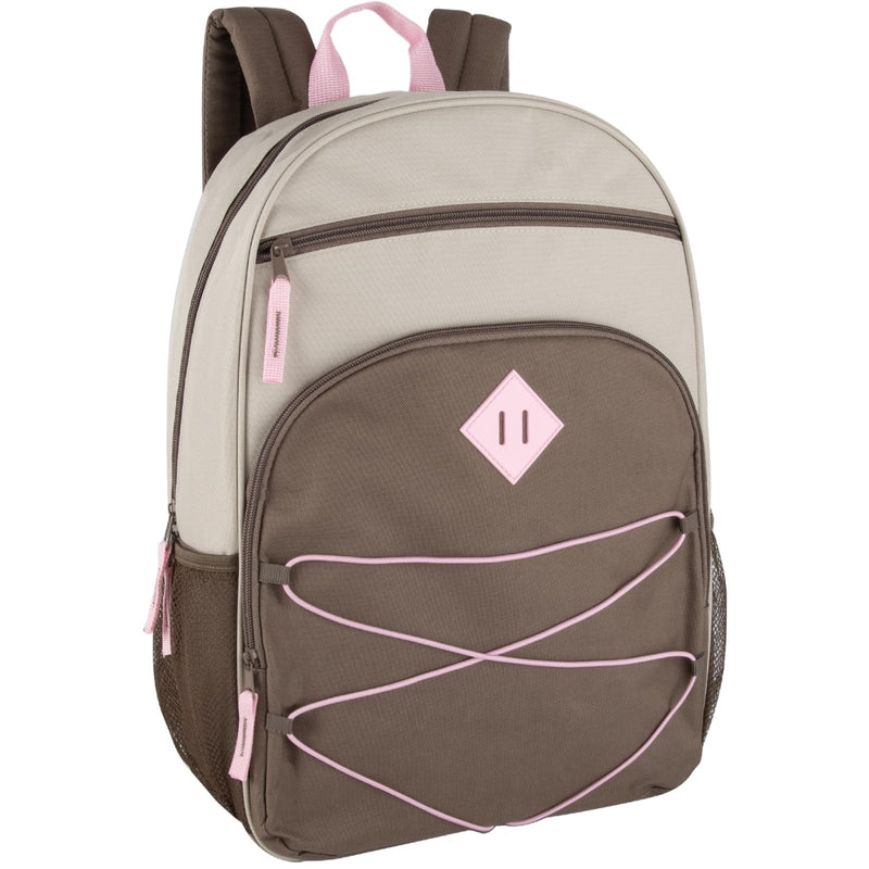 Summit Ridge Boys and Girls School Backpacks with Bungee Cord Front | 17” Multi Pocket Backpack for Kids, Teens, Adults, Travel (Khaki/Brown)