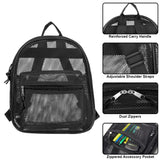 Summit Ridge Mini 11 Inch Mesh Backpack for Women, Men, Beach Toys, Pool, and Swimming Gear; Mini Transparent Backpacks with Padded Straps (Black)