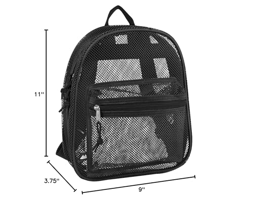 Summit Ridge Mini 11 Inch Mesh Backpack for Women, Men, Beach Toys, Pool, and Swimming Gear; Mini Transparent Backpacks with Padded Straps (Black)