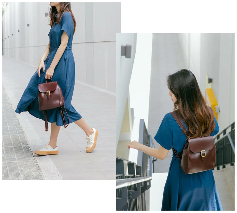 SUNLIGHT LEAVES Simple Vegan Leather Flap 3 Way Convertible Backpack For Women Classic Vintage Faux Leather Fashion Daypack (Red)