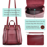 SUNLIGHT LEAVES Simple Vegan Leather Flap 3 Way Convertible Backpack For Women Classic Vintage Faux Leather Fashion Daypack (Red)