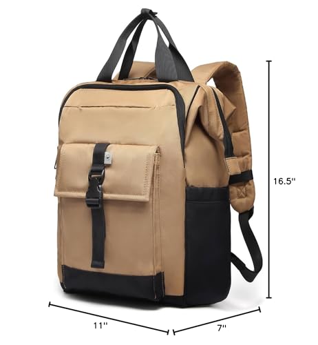 SUNNY BIRD Laptop Backpack, 15.6 Inch Laptop Work Bag, Wide Open Casual Daypack for Women, Men and Adult (Brown)