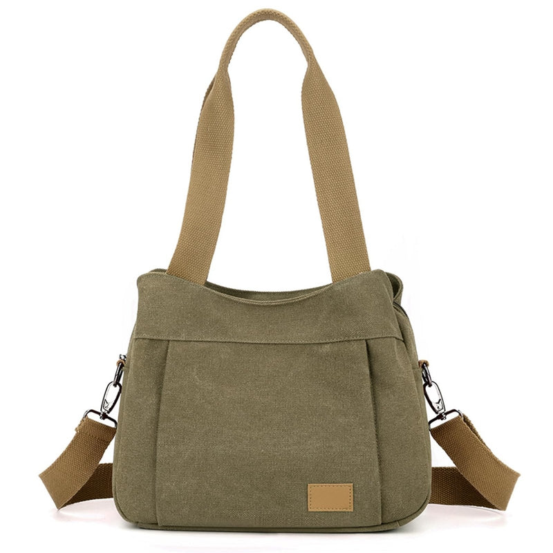 Sunshinejing Women's Canvas Purse Small Shoulder Tote Work Crossbody Bag Multi - pocket Handbag (Army Green)