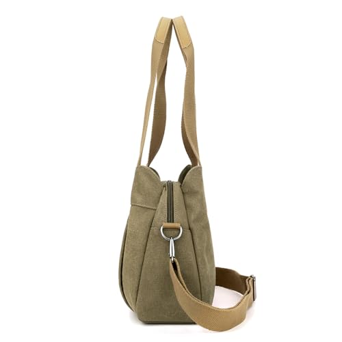 Sunshinejing Women's Canvas Purse Small Shoulder Tote Work Crossbody Bag Multi - pocket Handbag (Army Green)