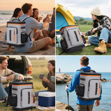 SUNUP 35 Cans Waterproof Cooler Backpack, Soft Insulated Leak Proof Backpack Cooler for Men Women, Large Capacity Ice Chest for Beach, Hiking, Camping, Travel, Outdoor, Grey