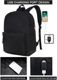 SUPACOOL Casual Laptop Backpack for Men and Women, Work backpack, Black Backpacks, College School Backpack for Boys and Girls, USB Charging Port, Lightweight Travel Back Pack(Black)
