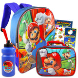 Super Mario Backpack & Lunch Box Set - School Supplies, Stickers, Bottle & More