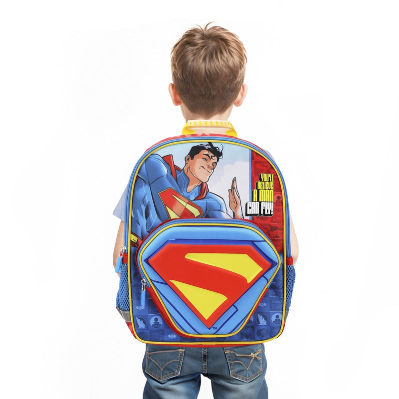 Superman Hero & Logo 14" Backpack for Toddler Boys