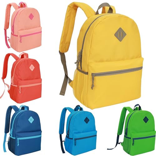 SUPRANICE 6-Pack 17" Bulk Backpacks for School, Assorted 6 Colors, Durable Bookbags for Students, School Drives, Donations, and | Backpacks4Less